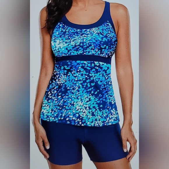 NWT Strappy Back Padded Athletic Boy Short Tankini bathing swim suit gym yoga - Picture 2 of 11